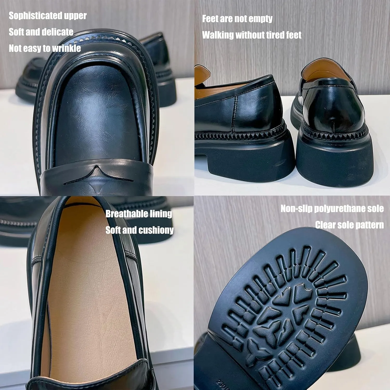 Women's Chunky Heel Slip On Loafers - Classic Business Platform Round Toe Fashion Shoes for Women - Versatile Retro Commuter Single Shoes,Brown-39
