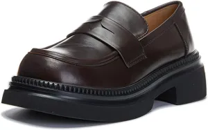 Women's Chunky Heel Slip On Loafers - Classic Business Platform Round Toe Fashion Shoes for Women - Versatile Retro Commuter Single Shoes,Brown-39