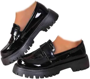 Women's Chunky Platform Loafers Classic Round Toe Lug Sole Business Casual Formal Work Shoes
