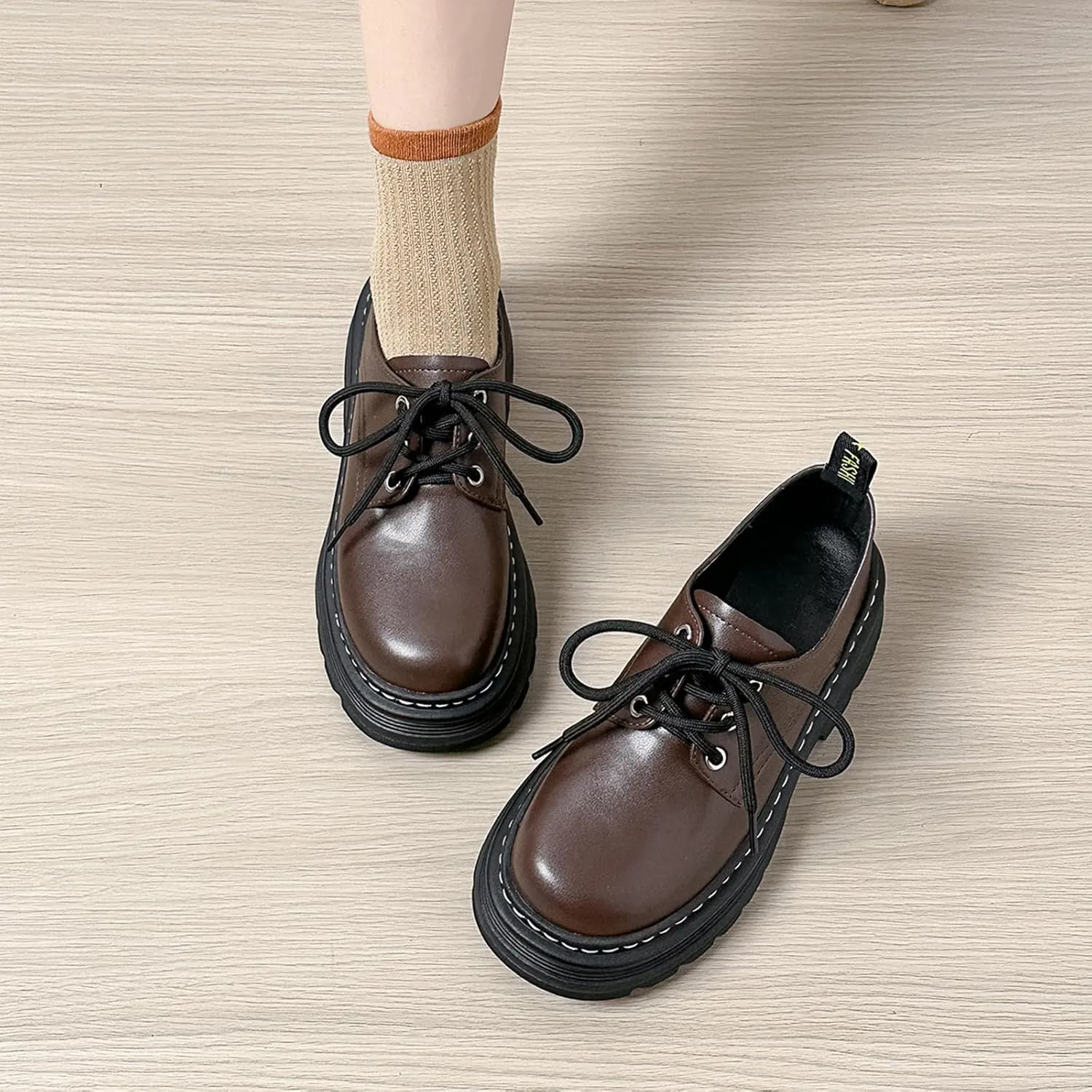 Women's Classic Fashion Platform Loafers, Round Toe Spring/Autumn Casual Shoes with Thick Sole, Lace-up, Chunky Heel - Slip-on Leather Shoes