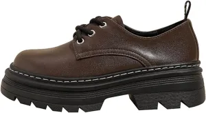 Women's Classic Fashion Platform Loafers, Round Toe Spring/Autumn Casual Shoes with Thick Sole, Lace-up, Chunky Heel - Slip-on Leather Shoes