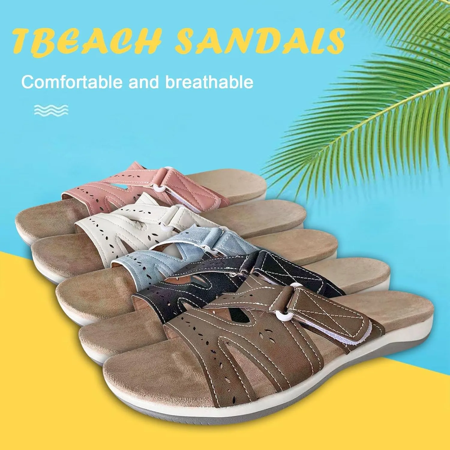 Women's Comfortable Arch Support Walking Sandals - White Orthopedic Slide Sandals with Flat Heels and Open Toe