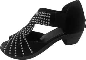 Women's Dress Sandals Summer Retro Suede Rhinestone Open Toe Back Zipper Thick Snakeskin Wedge Sandals for Women
