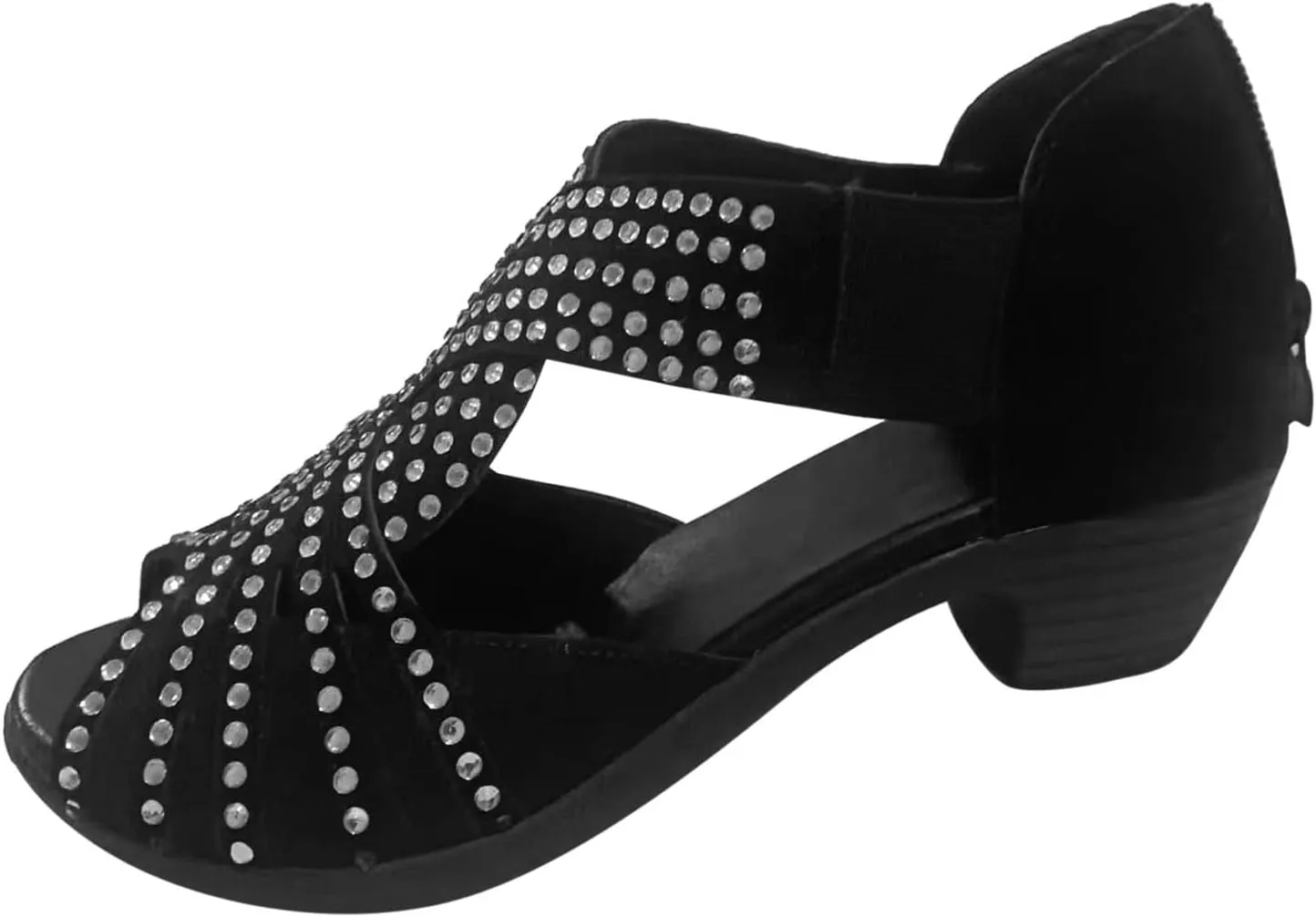 Women's Dress Sandals Summer Retro Suede Rhinestone Open Toe Back Zipper Thick Snakeskin Wedge Sandals for Women