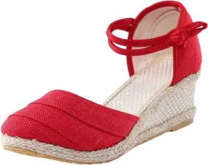 Women's Espadrille Wedges Sandals Bohemian Slip-ons Beach Shoes Platform Canvas Shoes Closed Toe Lace up Summer Shoes