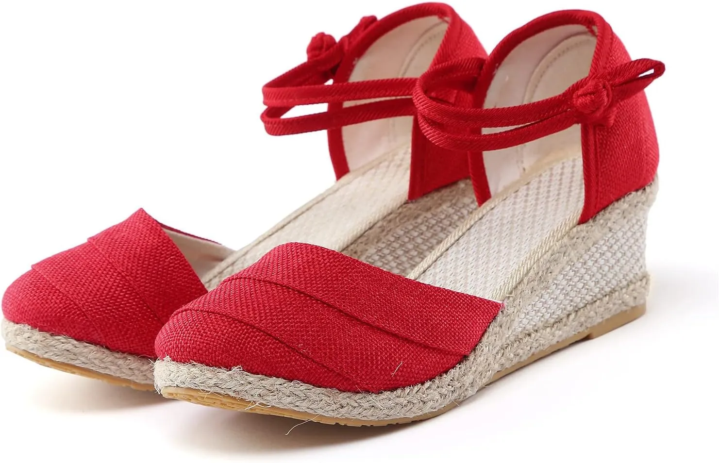 Women's Espadrille Wedges Sandals Bohemian Slip-ons Beach Shoes Platform Canvas Shoes Closed Toe Lace up Summer Shoes