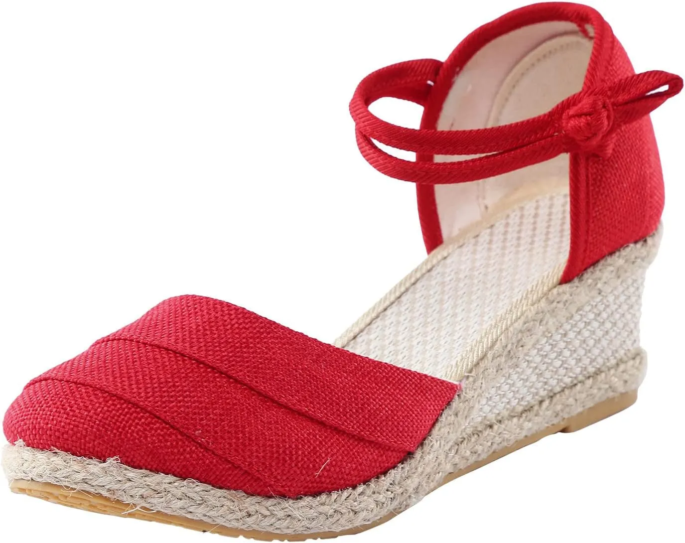 Women's Espadrille Wedges Sandals Bohemian Slip-ons Beach Shoes Platform Canvas Shoes Closed Toe Lace up Summer Shoes