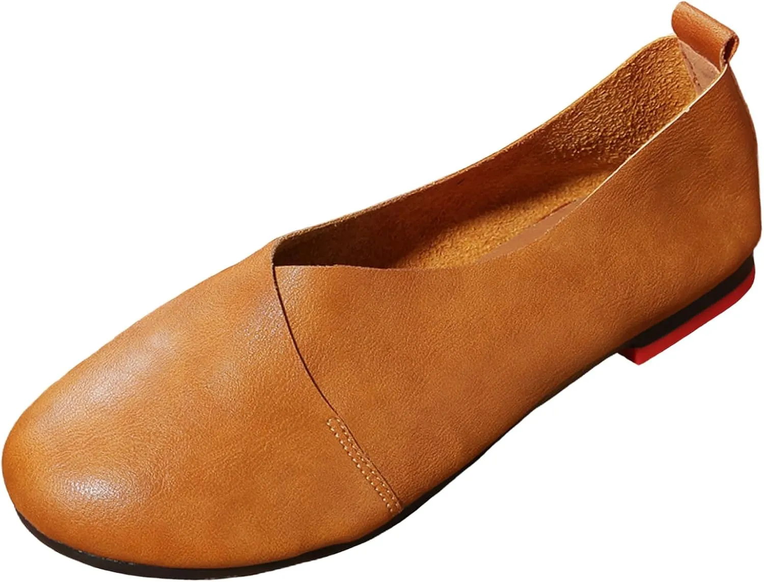 Women's Handmade Soft Leather Loafers,Round Toe Slip On Vintage Shallow Mouth Comfortable Soft Bottom Walking Driving Flats Shoes Owlkay Shoes