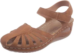 Women's Hollow Out Summer Sandal Close Toe Hook and Loop Shoe Anti-Slip Casual Breathe Sandals Platform Wedge Shoes