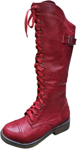Womens Knee High Chunky Heel Boots Faux Suede Round Toe Side Zipper Boots Western Chunky Cowboy Knee High Side Zipper Pull