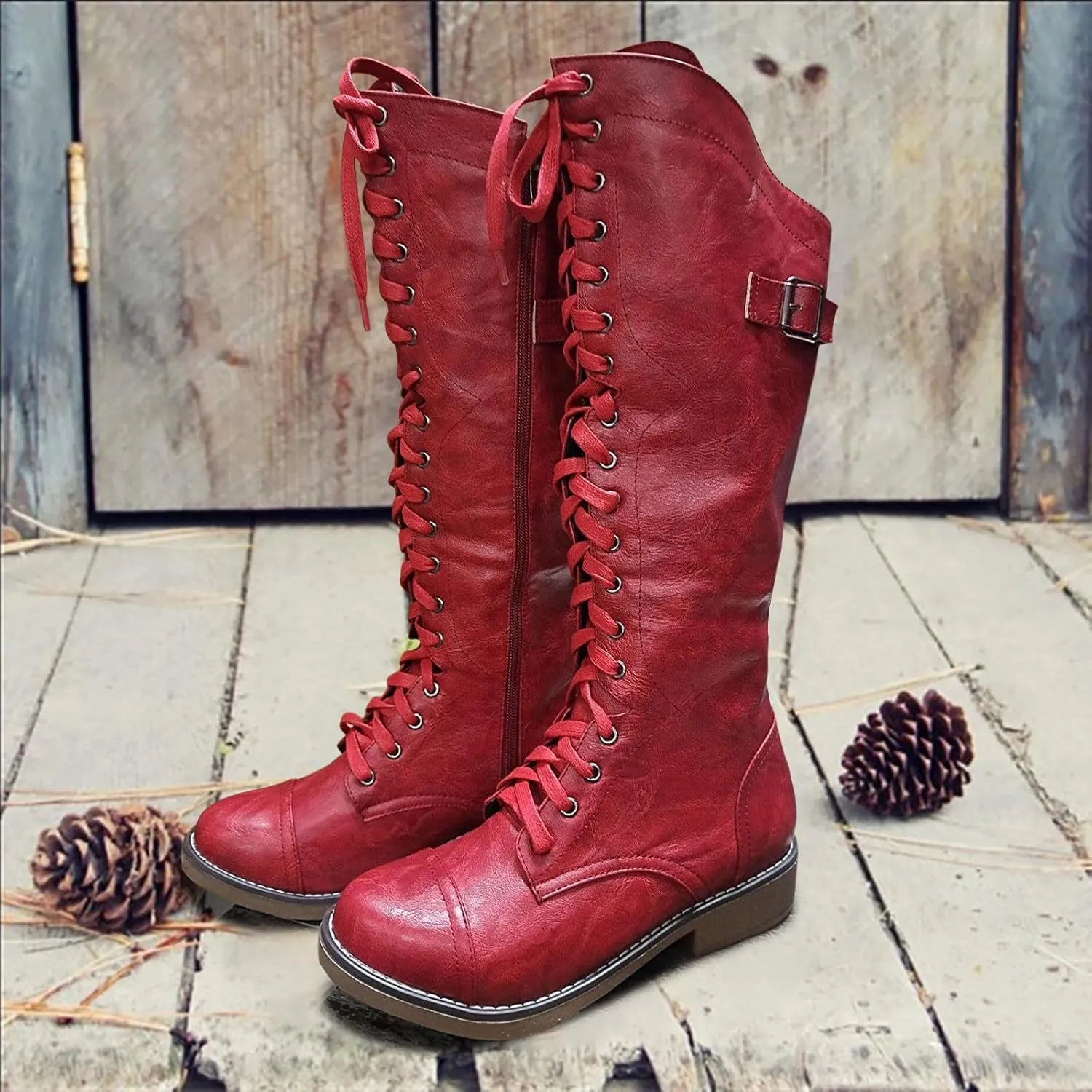 Womens Knee High Chunky Heel Boots Faux Suede Round Toe Side Zipper Boots Western Chunky Cowboy Knee High Side Zipper Pull