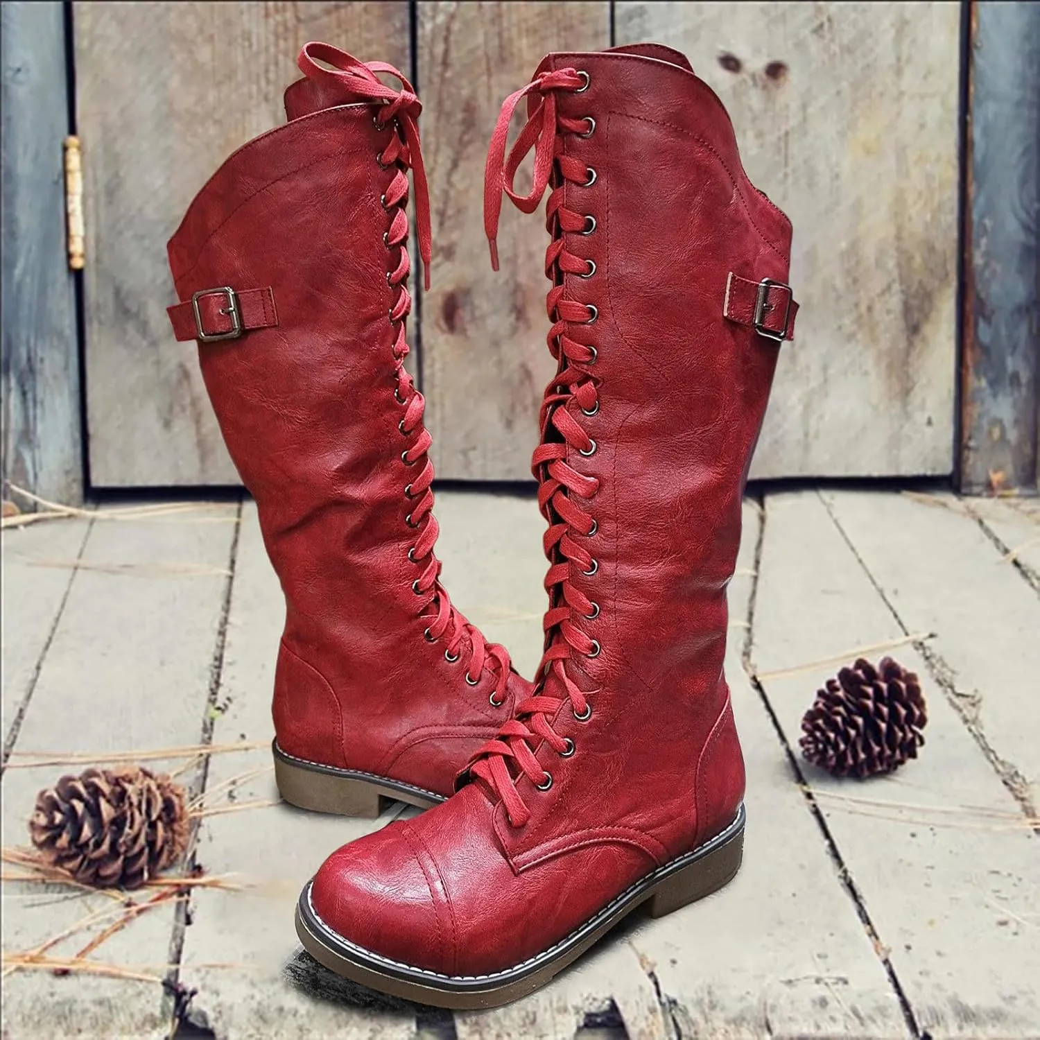 Womens Knee High Chunky Heel Boots Faux Suede Round Toe Side Zipper Boots Western Chunky Cowboy Knee High Side Zipper Pull
