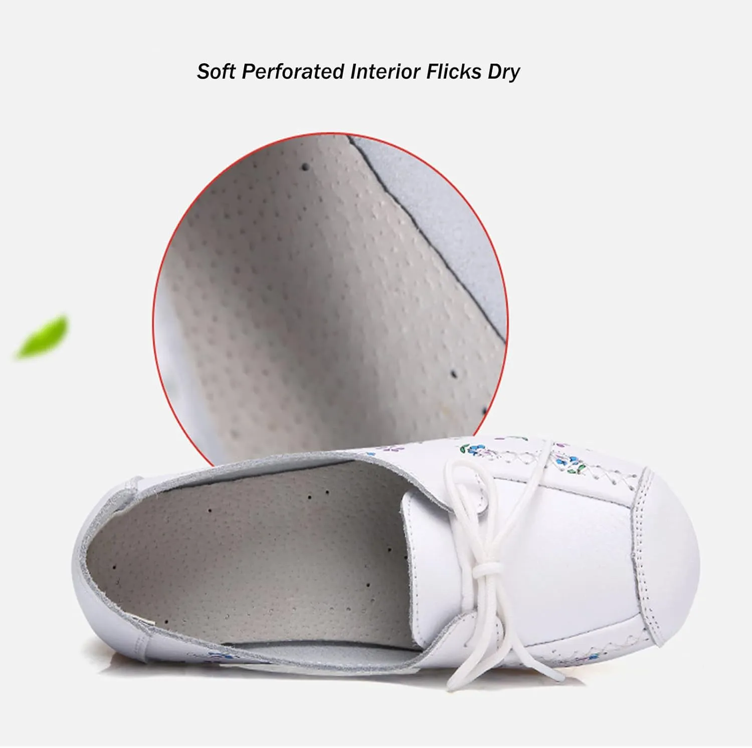 Women's Leather Floral Print Casual Flat Ankle Loafer, Slip-On Non Slip Soft Sole Driving Dress Shoes