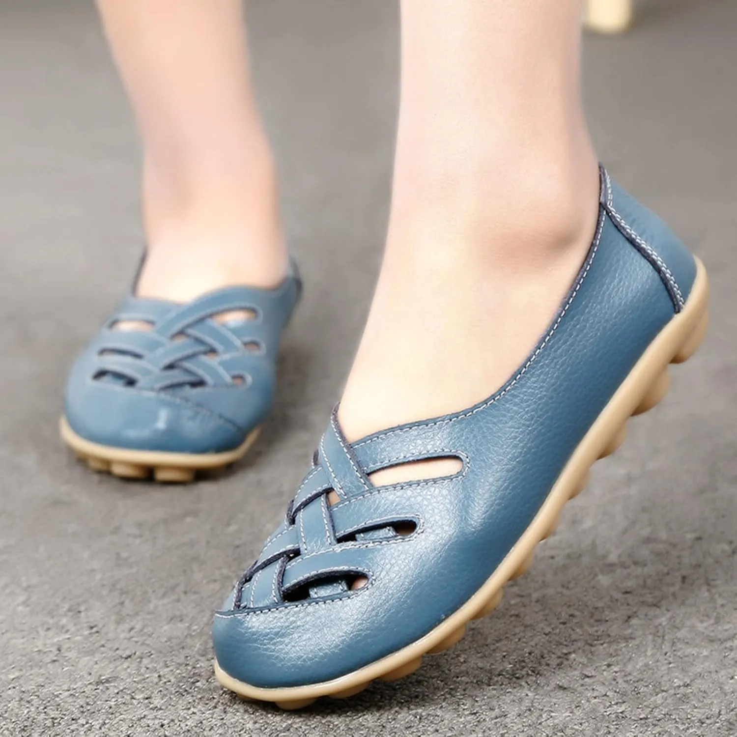 Womens Loafers Comfortable Dressy Faux Leather Casual Walking Loafers Hollow Out Criss Cross Driving Sandals Business Work Shoes Breathable Lightweight Closed Toe Comfy Sandals 2025 Trendy