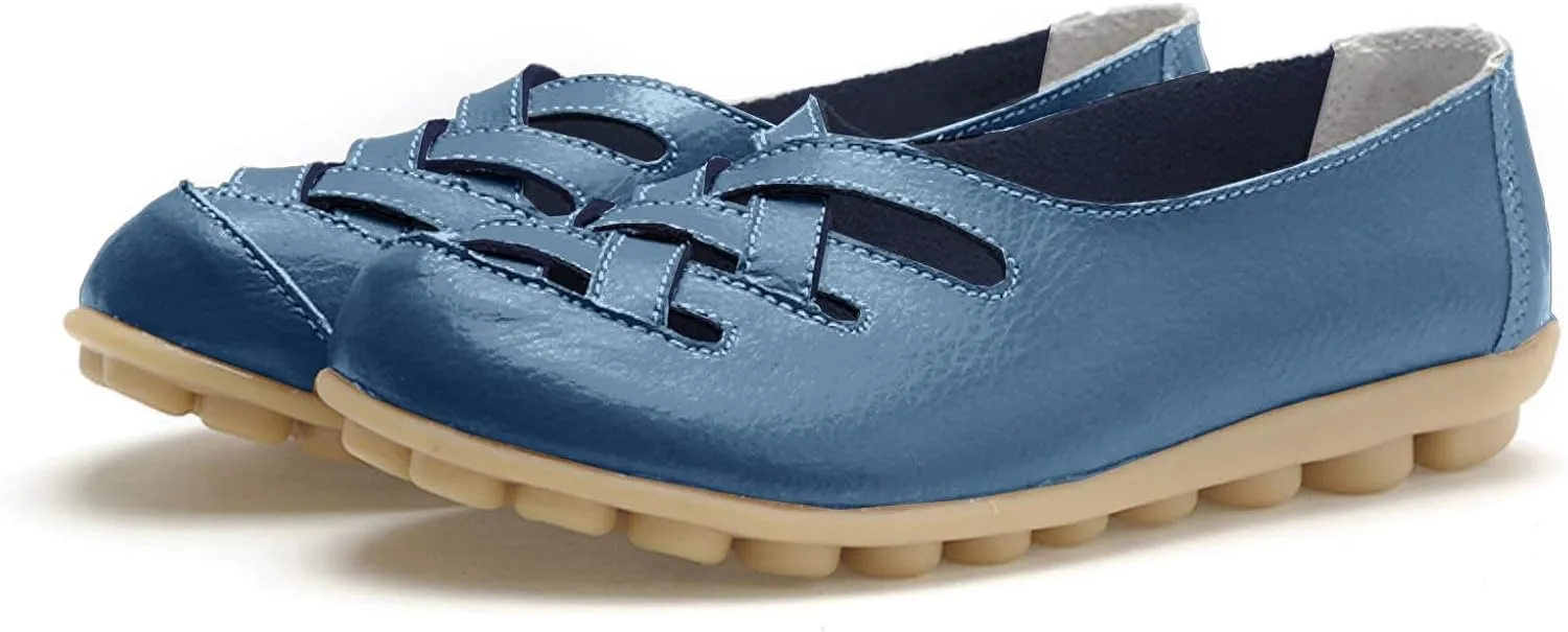 Womens Loafers Comfortable Dressy Faux Leather Casual Walking Loafers Hollow Out Criss Cross Driving Sandals Business Work Shoes Breathable Lightweight Closed Toe Comfy Sandals 2025 Trendy