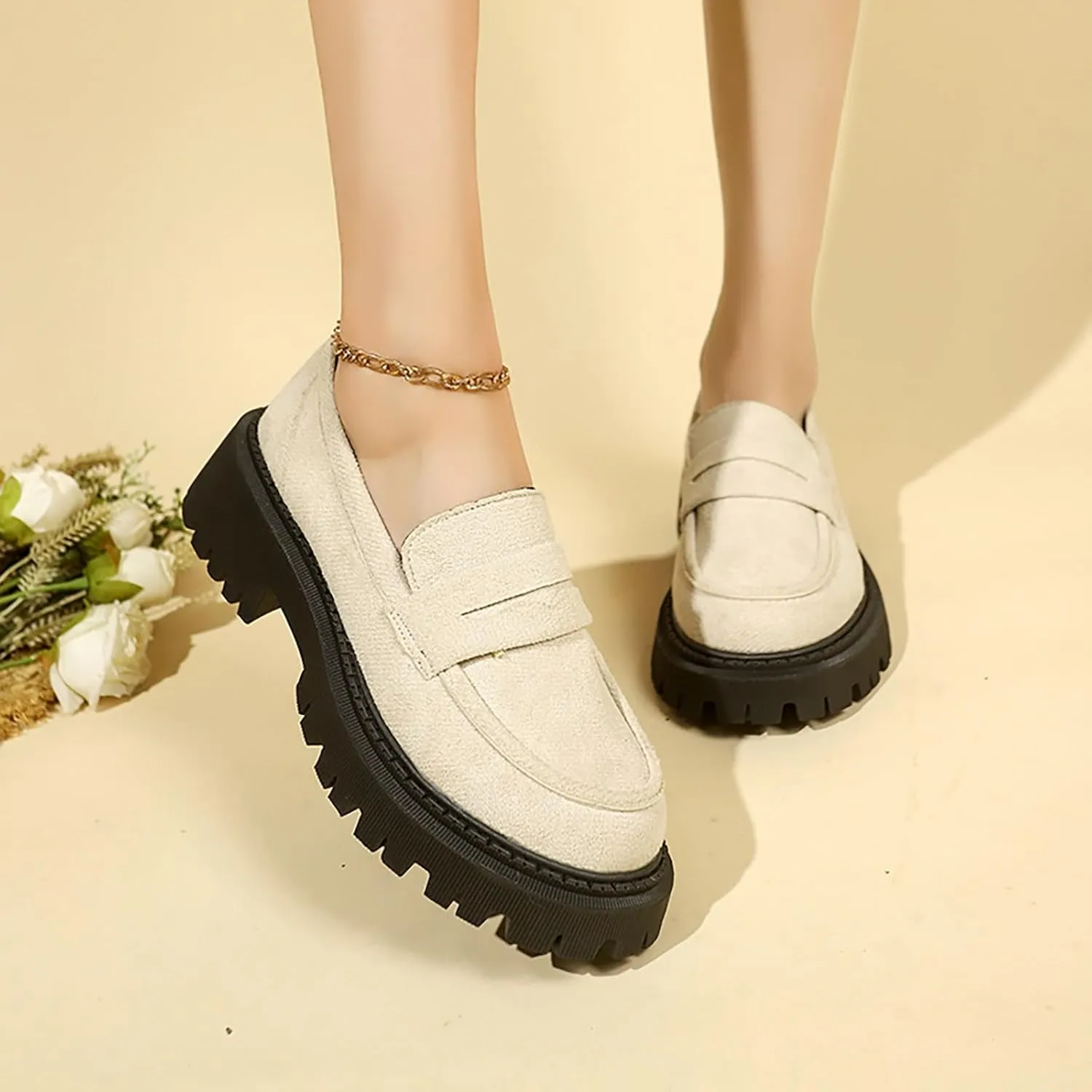Womens Loafers Comfortable Dressy Shoes Slip-Ons Platform Loafers Chunky Penny Loafers Lug Sole Loafers Casual Shoes