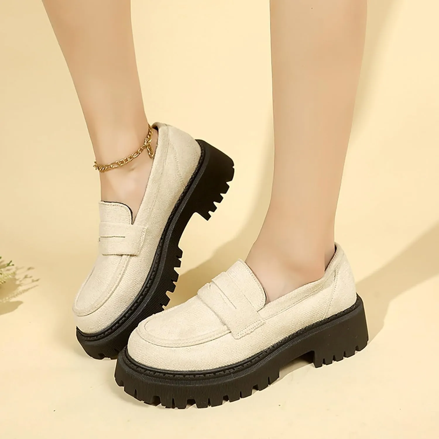 Womens Loafers Comfortable Dressy Shoes Slip-Ons Platform Loafers Chunky Penny Loafers Lug Sole Loafers Casual Shoes