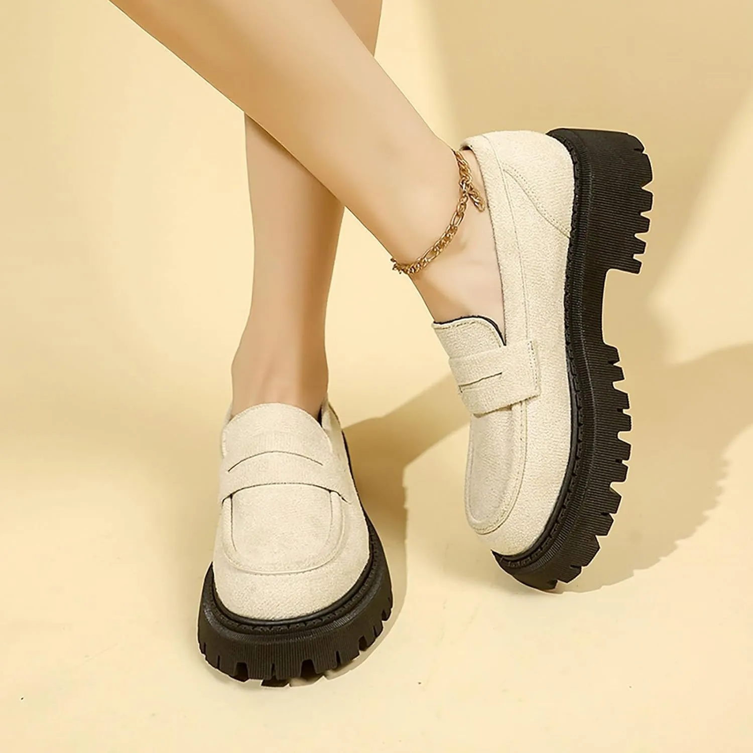 Womens Loafers Comfortable Dressy Shoes Slip-Ons Platform Loafers Chunky Penny Loafers Lug Sole Loafers Casual Shoes