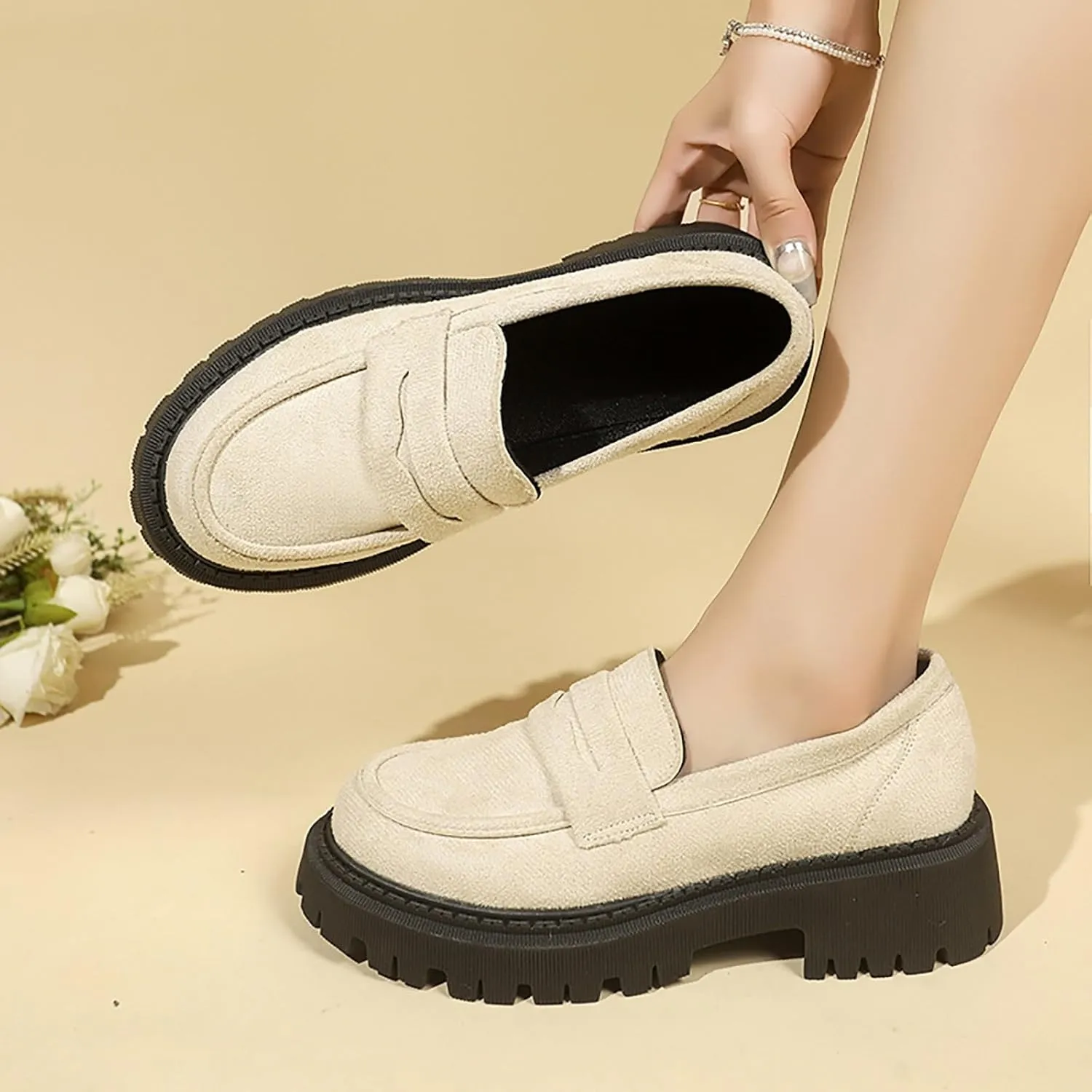 Womens Loafers Comfortable Dressy Shoes Slip-Ons Platform Loafers Chunky Penny Loafers Lug Sole Loafers Casual Shoes