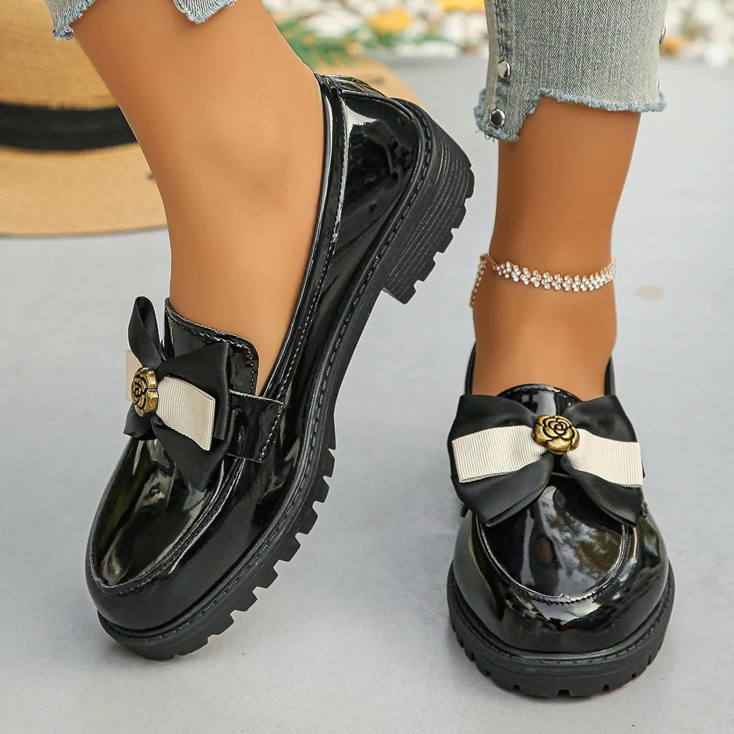 Womens Loafers Platform Slip-On Shoes Comfortable Work Shoes Business Casual Shoes Chunky Leather Penny Loafers