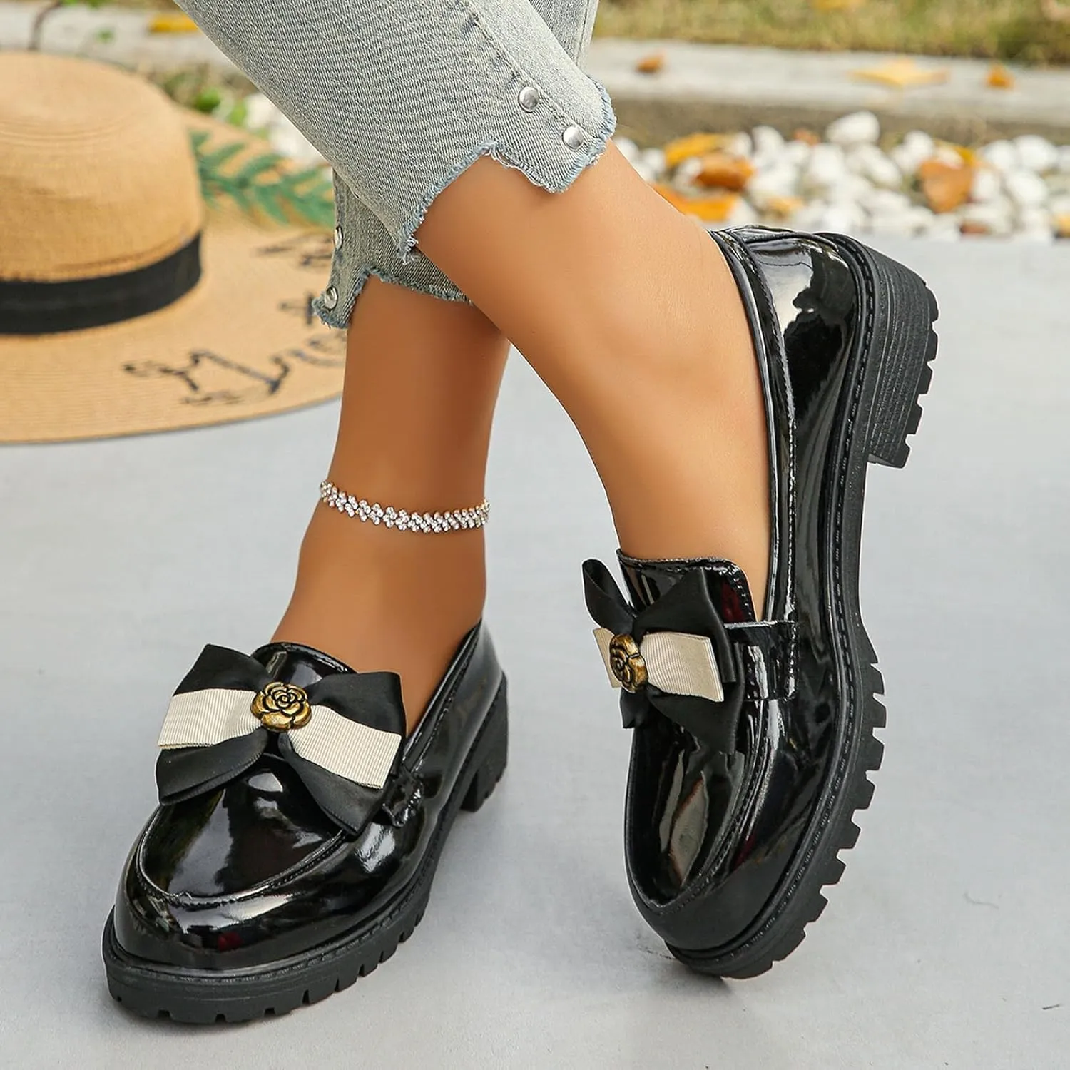 Womens Loafers Platform Slip-On Shoes Comfortable Work Shoes Business Casual Shoes Chunky Leather Penny Loafers