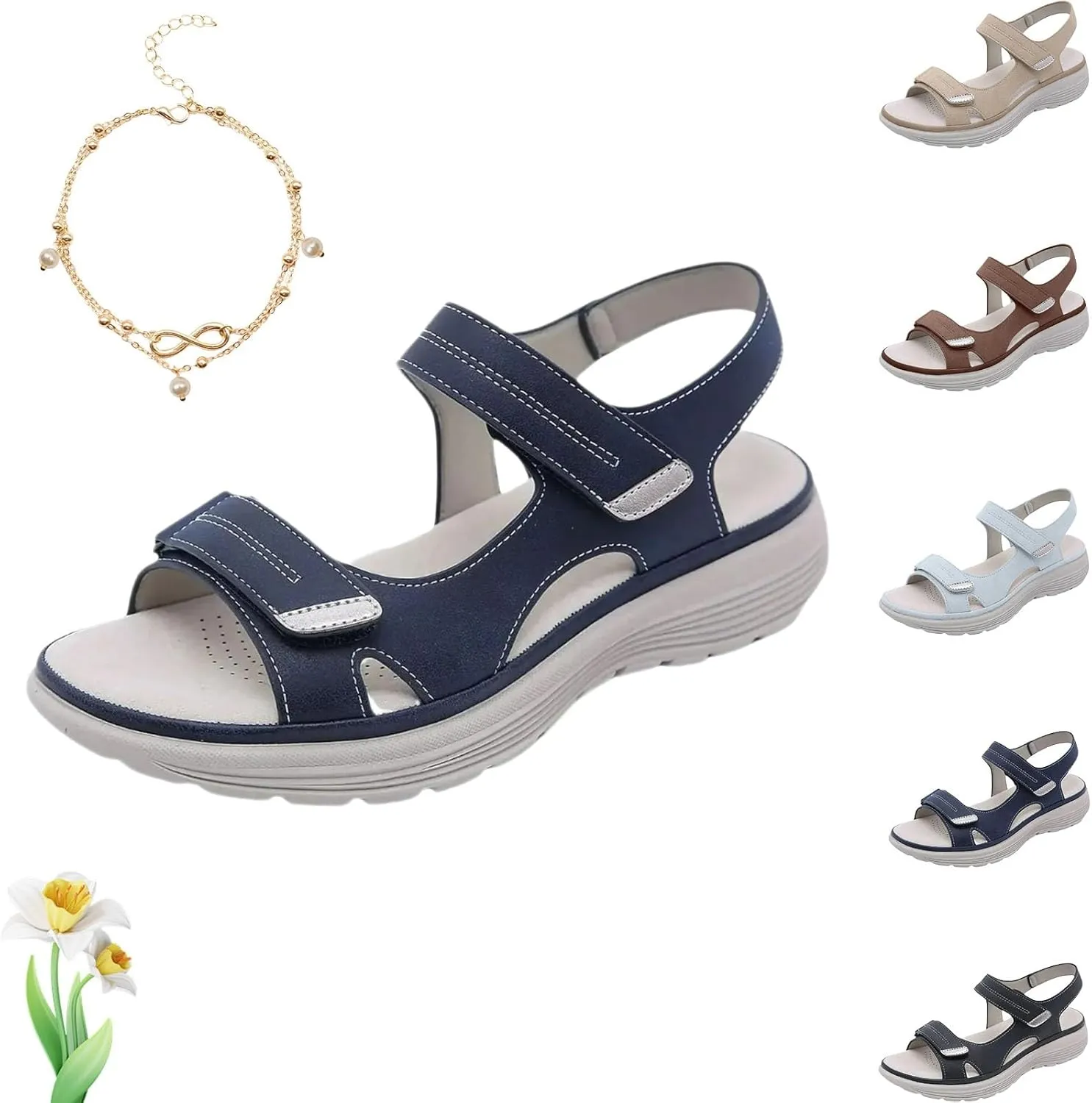 Women's Orthopedic Sport Sandals Shoes with Soft Cushion Foam Comfortable Arch Support Sandals All Day Walking Sandal Back Strap(Dark Blue,US 8)