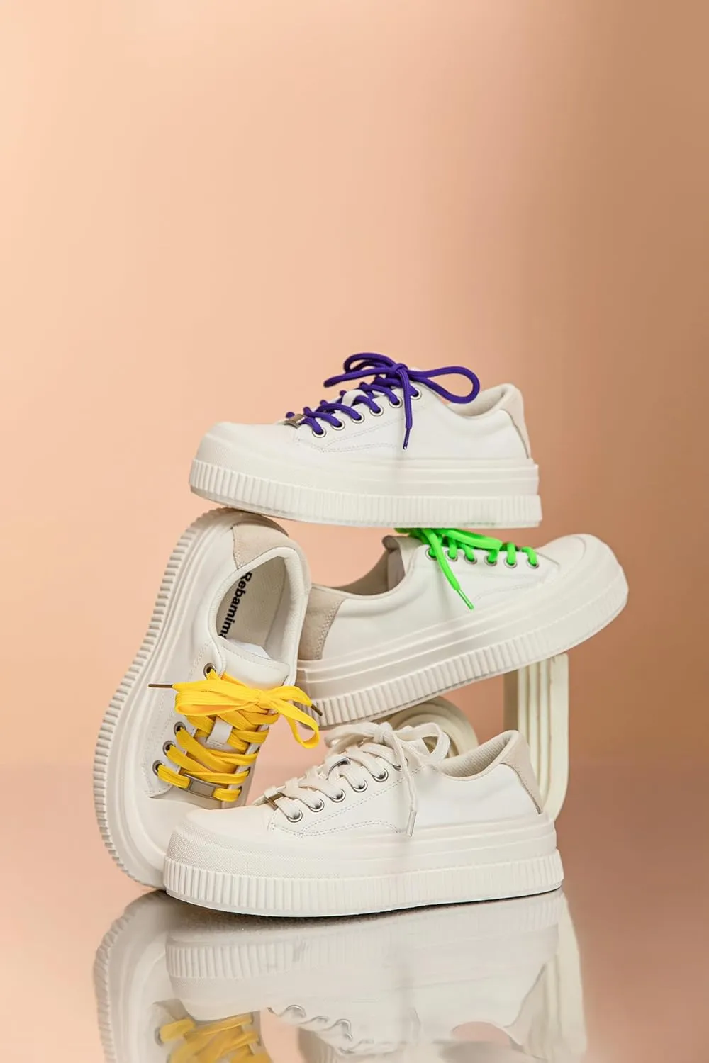 Womens Platform Light Weight Time Off Lace Up White Leather Comfortable Leather Sneakers