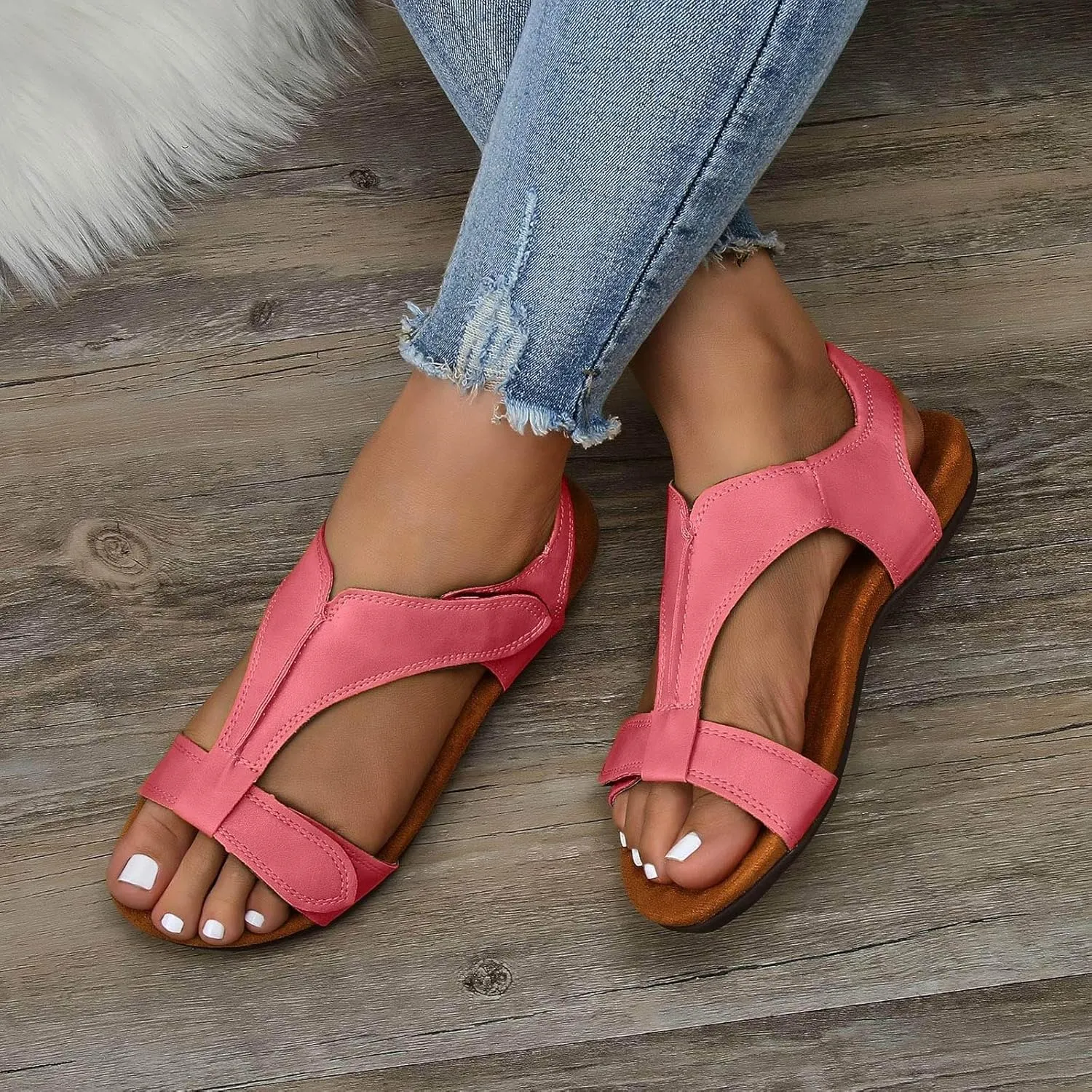 Womens Sandals Arch Support Orthopedic Flat Sandals Summer Comfort Walking Sandal Casual Beach Open Toe Sandal