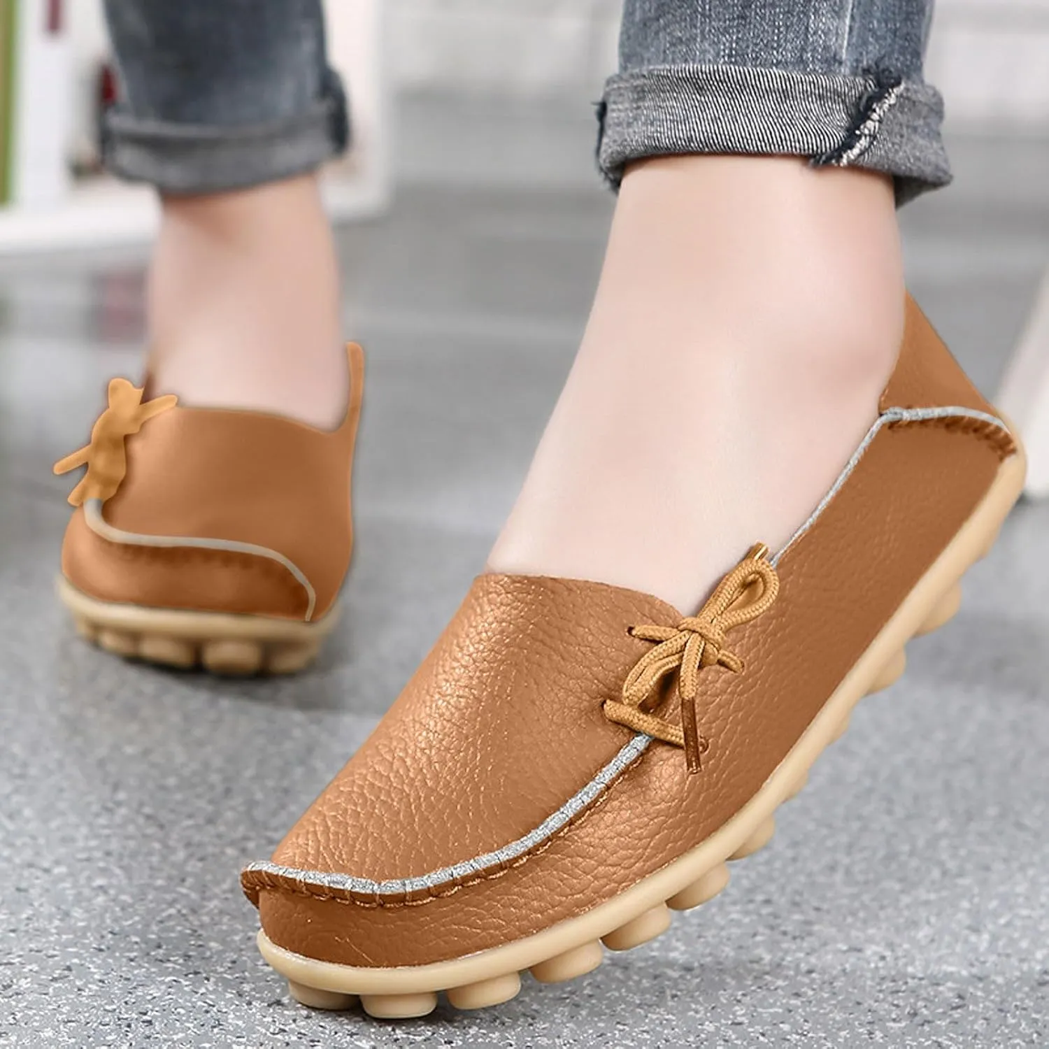 Women's Slip-On Loafers Lug Sole Non Slip Shoes Soft Lightweight Walking Driving Shoes Versatile Heeled Casual