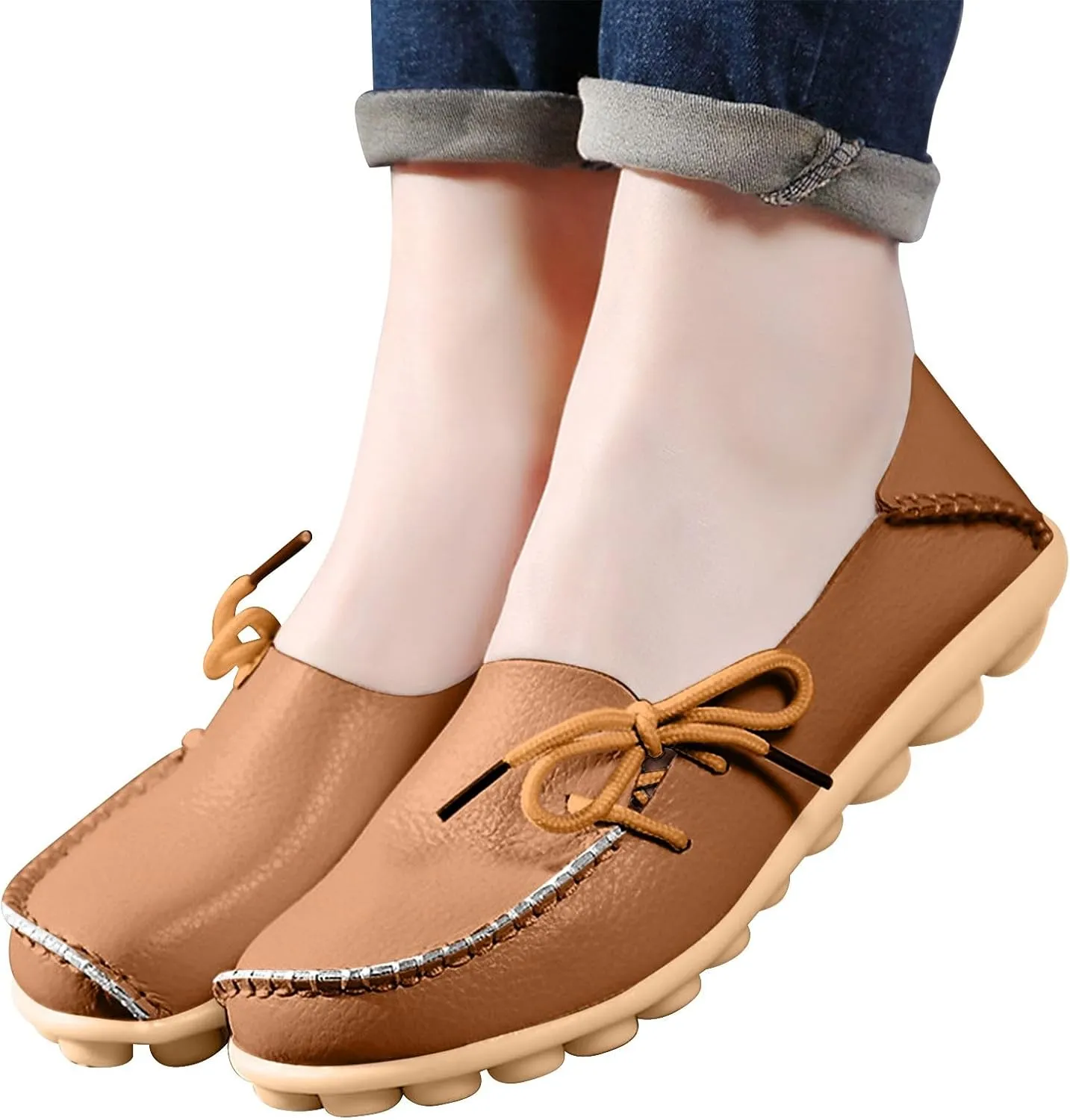 Women's Slip-On Loafers Lug Sole Non Slip Shoes Soft Lightweight Walking Driving Shoes Versatile Heeled Casual