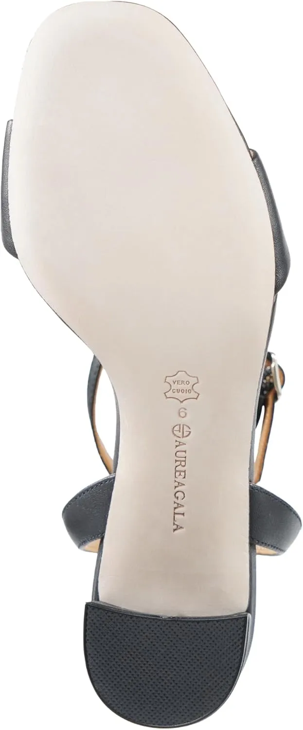 Women`s Stylish Leather Chunky heeled sandals with leather outsolefor dressy summer