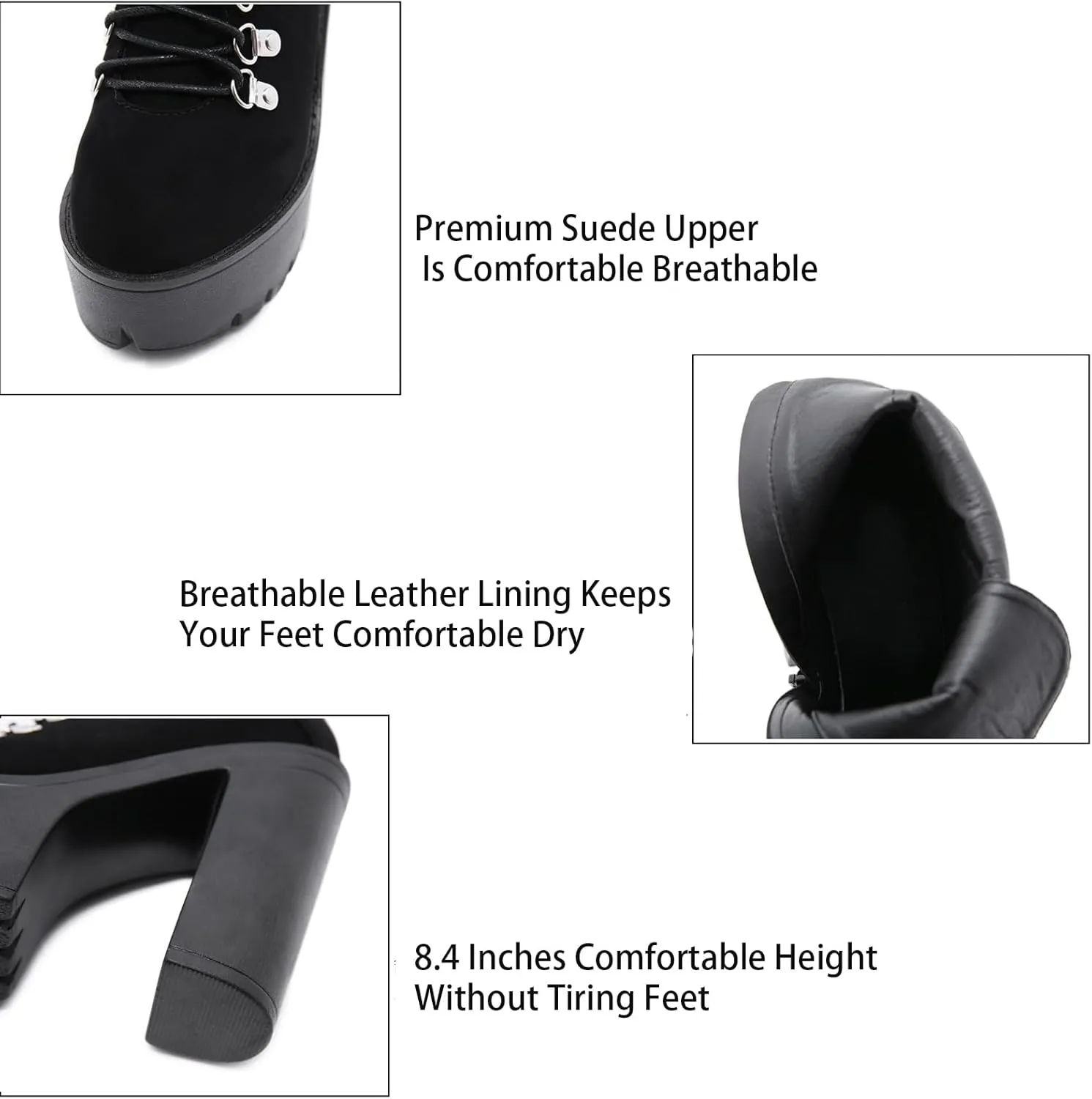 Women'S Suede Lace-Up Platform Heel Ankle Boots Fashion Metal Buckle Side Zipper High Chunky Heels Goth Booties For Cosplay Party Motorcycle Combat Boots