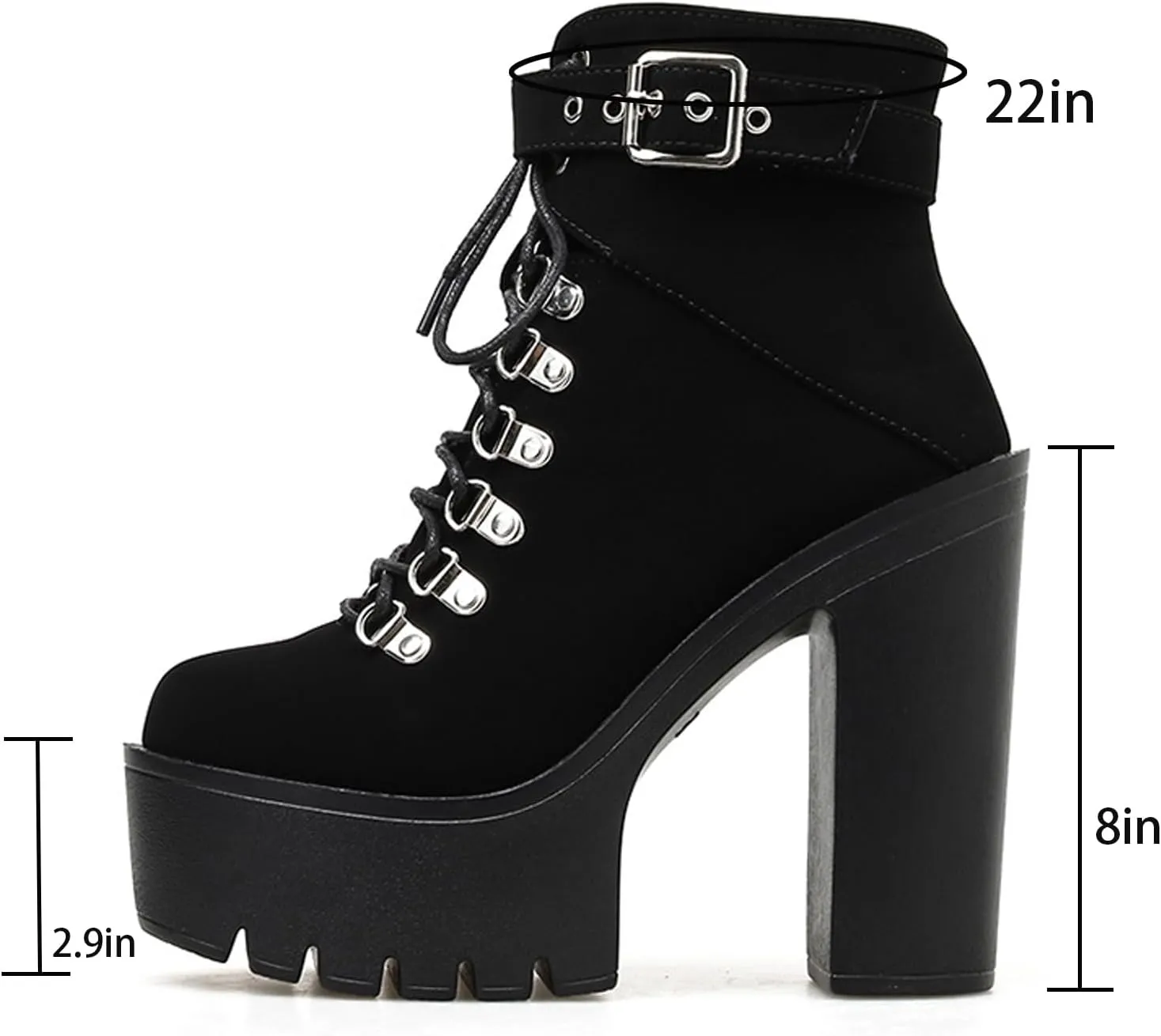 Women'S Suede Lace-Up Platform Heel Ankle Boots Fashion Metal Buckle Side Zipper High Chunky Heels Goth Booties For Cosplay Party Motorcycle Combat Boots
