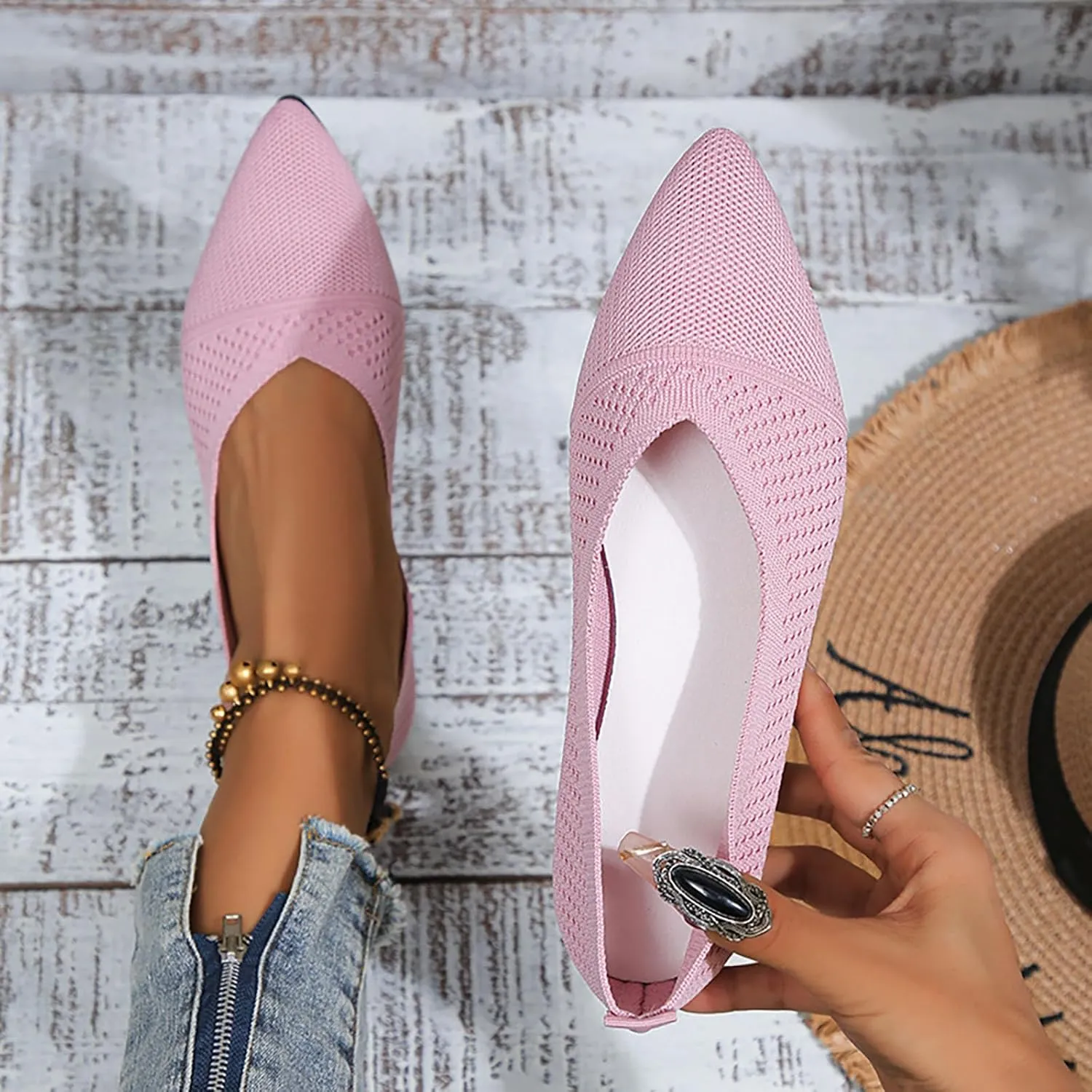 Women's Temperament Pointed Toe Loafers Soft Flat Soled Non Slip Flats Pointed Toe Breathable Driving Shoes