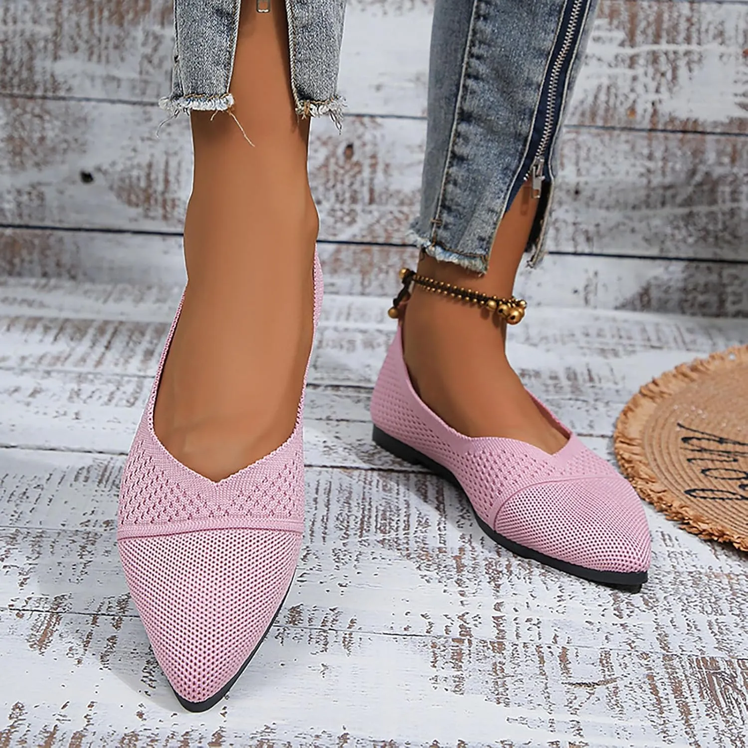 Women's Temperament Pointed Toe Loafers Soft Flat Soled Non Slip Flats Pointed Toe Breathable Driving Shoes