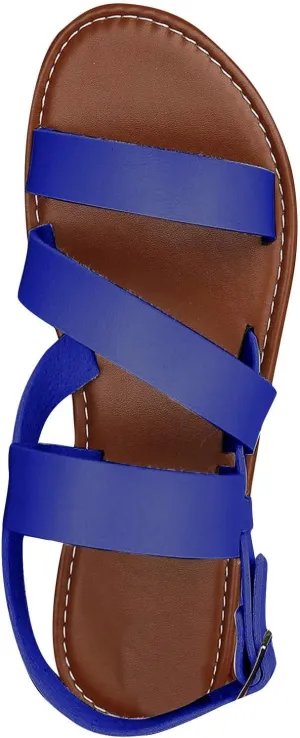 Women's Thick Strappy Casual Sandal Hook and Eye Summer Spring Flats Comfy Beach Vacation Shoe Solid Simple