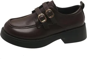 Women's Vintage Loafers with Round Toe, Thick Sole, Chunky Heel - Versatile Slip-On Shoes for Business and Work - Spring/Autumn Fashion