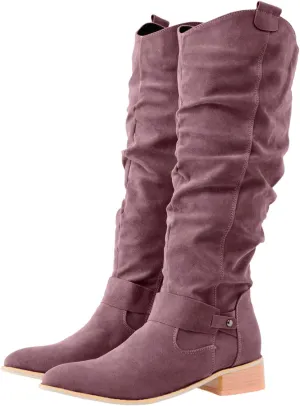 Women's Vintage Style Boots Solid Suede Side Zipper Trim with Fashion Knee Length Boots Comfort Boots