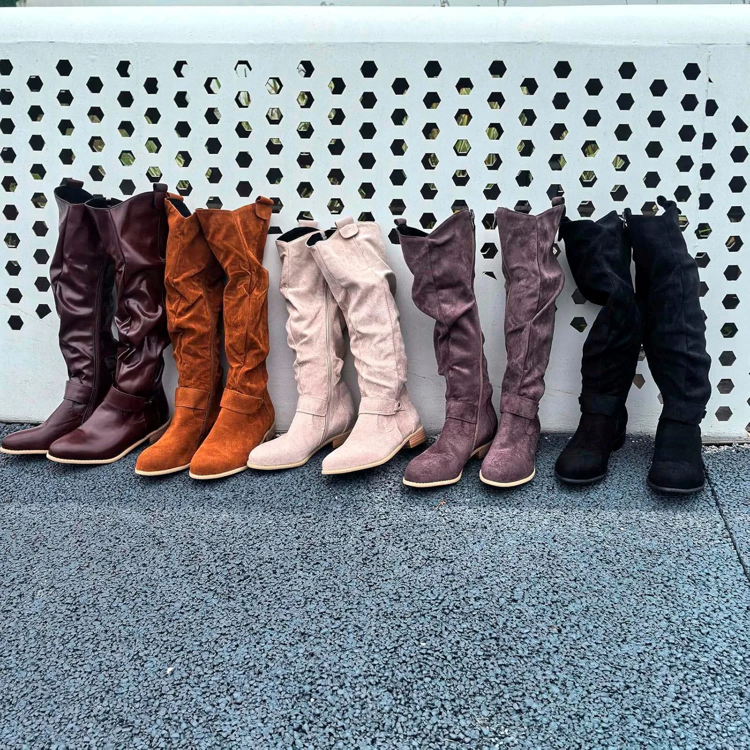 Women's Vintage Style Boots Solid Suede Side Zipper Trim with Fashion Knee Length Boots Comfort Boots