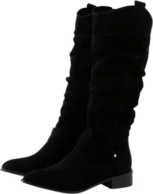 Women's Vintage Style Boots Solid Suede Side Zipper Trim with Fashion Knee Length Boots Comfort Boots