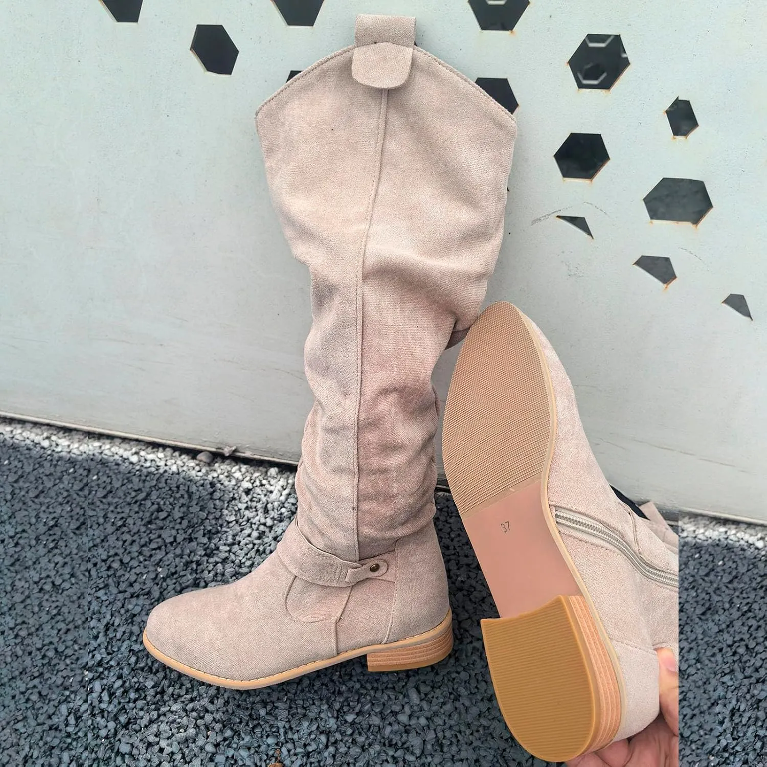 Women's Vintage Style Boots Solid Suede Side Zipper Trim with Fashion Knee Length Boots Comfort Boots