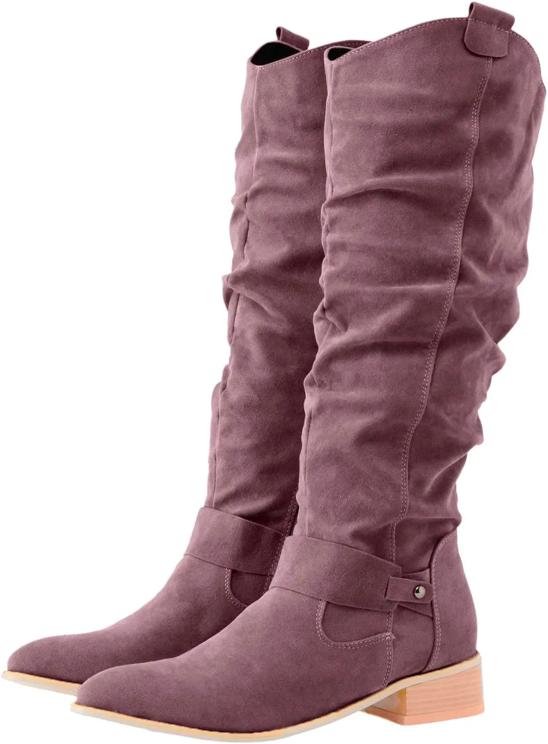 Women's Vintage Style Boots Solid Suede Side Zipper Trim with Fashion Knee Length Boots Comfort Boots