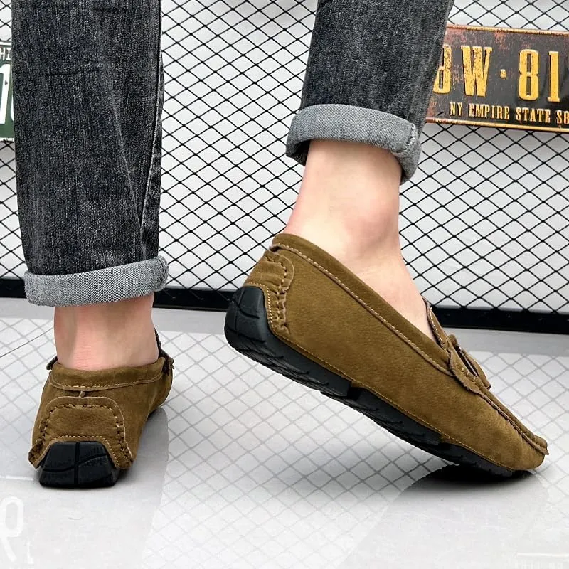 WOUND Mens Loafers Shoe Nubuck Leather Tassel Penny Driving Loafers Flexible Flat Heel Anti-Slip Classic Slip-on (Color : Brown, Size : 7)