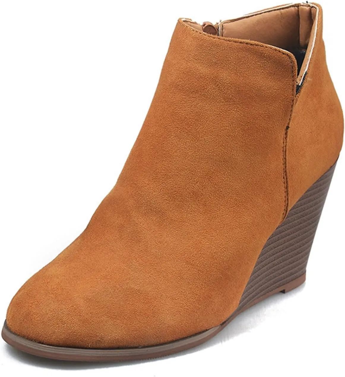 ZBYY Women's Wedge Booties,Fashion Suede Side Zipper Boots Chelsea Dress Ankle Booties Thick Heel Round Toe Ankle Shoes