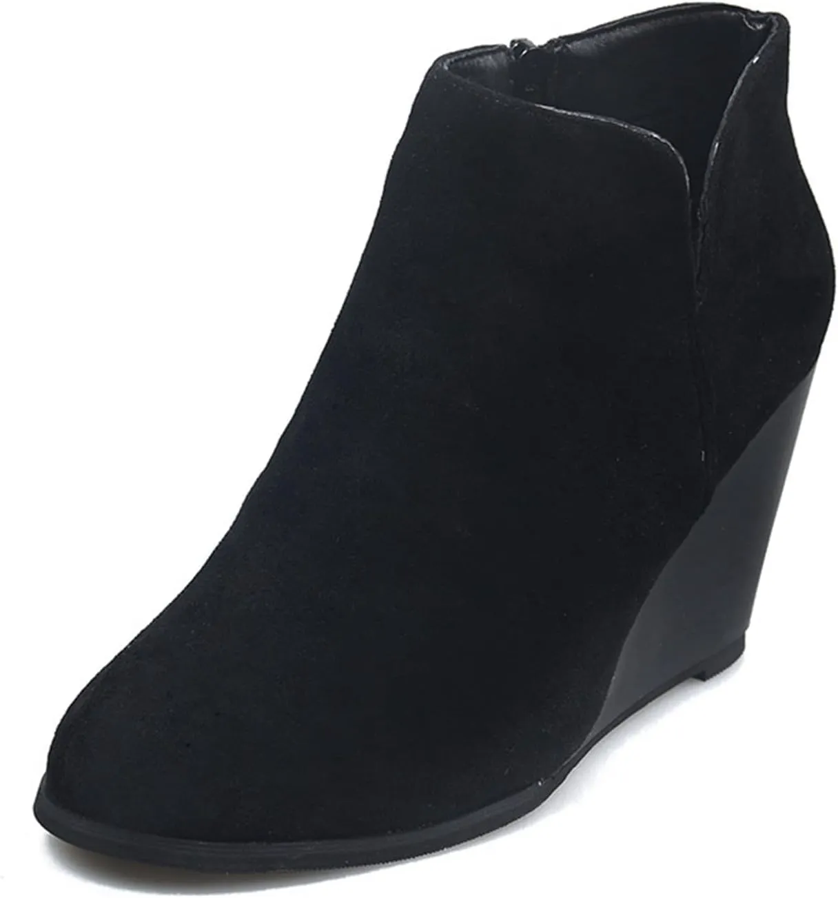 ZBYY Women's Wedge Booties,Fashion Suede Side Zipper Boots Chelsea Dress Ankle Booties Thick Heel Round Toe Ankle Shoes